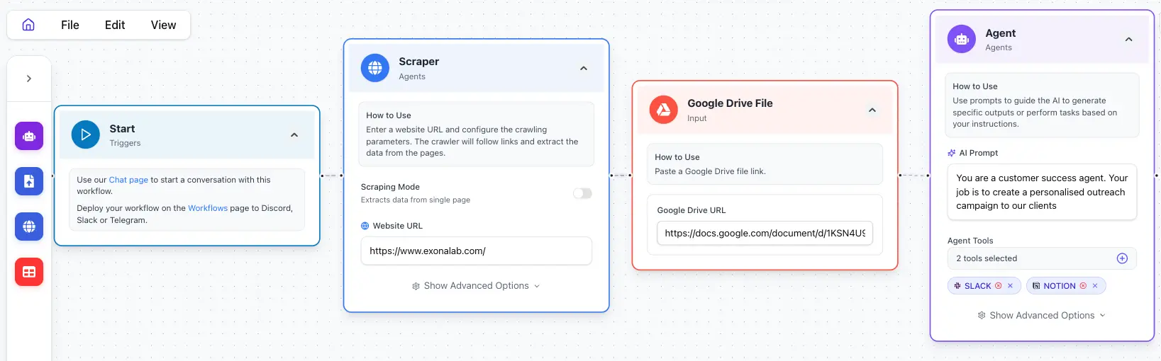 Exona Workflow Builder Interface